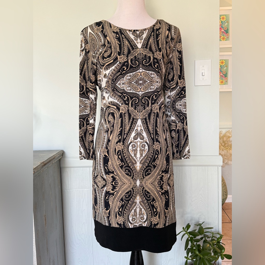 Michael Kors Black And Gold Long Sleeve Dress